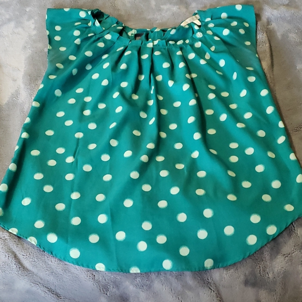Teal polka dot blouse
